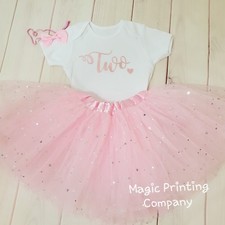 Mädchen 2. Geburtstag Outfit Tutu Rosegold & Rosa Cake Smash ZWEI Kleid Top Weste 