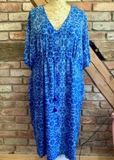Sommerkleid | luftiges Strandkleid Kaftan Muster blau, Gr. 46/48 XXL TOP!