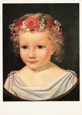 Gemälde - Erdmann-Hummel - Mädchenköpfchen mit Blumenkranz - Karte gel. 1985