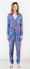 Desigual Jumpsuit Mono Boho Ibiza Baumwolle Jeans Overall blau geblümt, Größe L.