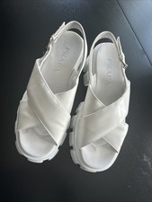 PRADA Spazzolato Monolith White Leather Rubber Platform Sandals SZ39