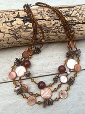 Kette Collier Perlmuttkette,Muschelkette, 3-reihig, Perlmutt oval/rund braun 