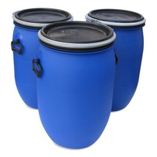 3er Set 60 L Futtertonne Wassertonne Maischefass Weithalsfass Fass blau