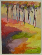 (B1421) Ölgemälde "Farbenfrohe Landschaft" Paul Schneeberg 2000 / Berlin