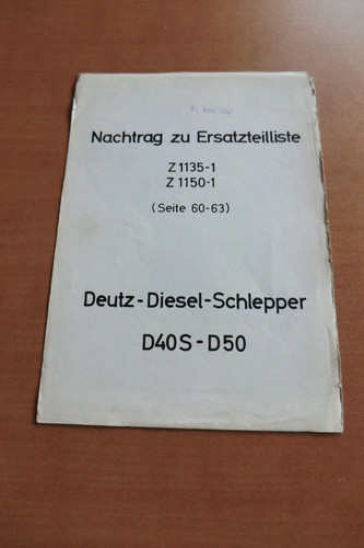 Ersatzteilliste nachtrag deutz - ersatzteilliste,