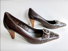ESPRIT Leder Schuhe Pumps Gr. 38 mocca braun spitz mit Schnalle