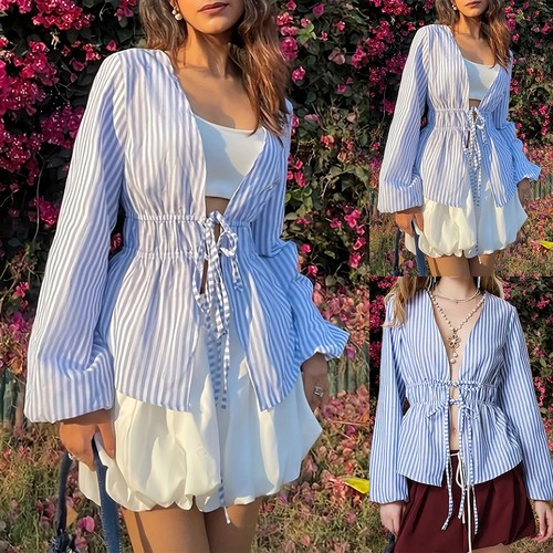 Damen gestreift langarm bluse - langarm,