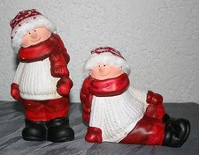 Wichtelfiguren 2erSet stehend sitzend 18 cm + 13 cm h Wollmütze Terracotta