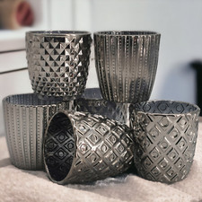 6 Teelicht Halter Glas Teelichthalter Gläschen Kerzenhalter Tischdeko silber