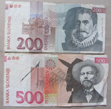 Slowenien zwei Geldscheine 200 und 500 Tolar lange umgelaufen