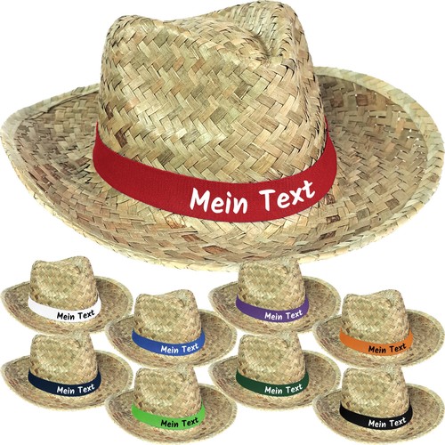 Strohhut mit hutband bedruckt - strohhut,