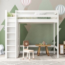 Weiß Kinderbett Hochbett mit Kleiderschrank und 6 Regalen, Hochwertiges Material