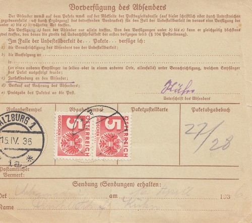 österreich 1936 paketkarte - Österreich:,