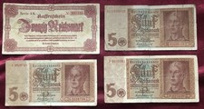 ⭐Banknoten, 4 alte Geldscheine: 20 Mark Kassenschein 1945, 3 x 5 Reichsmark 1942