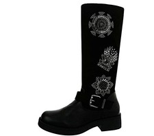 Kniehoch Stiefel Flach Biker