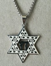 Davidstern Chai Anhänger Mit Halskette Edelstahl Silber Glaube Israel Hexagramm