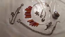8 x Modeschmuck Collier Anhänger orange rosa, Bettelarmband + Kette silber Stern