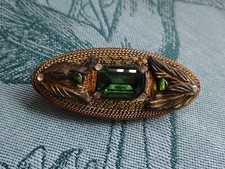 Brosche Fimo Handarbeit Modeschmuck Strassbrosche grüner Stein goldig