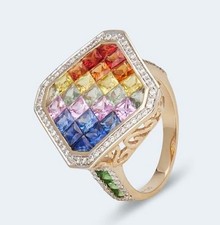 Harry Ivens IV Ring GG 14K MC Saphire Invisible Setting, Tsavorite u. Brillanten