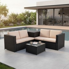 Sitzgruppe Lounge Garten Sofa Schwarz Auflagenbox Polyrattan Gartenmöbel 🌅