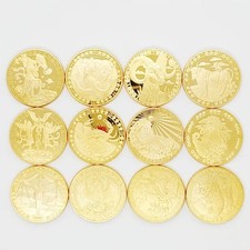 Vergoldete Sternzeichen Münze – Widder, Zwillinge usw. – 12 Tierkreiszeichen