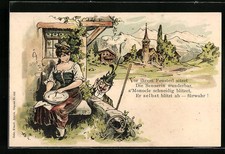 Künstler-AK Junge Dame und Voyeur mit Monokel 