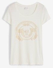 Neu Shirt Gr. 36/38 Wollweiß Gold Bedruckt Damen Top Bluse Tunika Oberteil