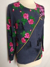 Damen Pullover Pulli Oberteil Rosen Karos Glitzer Viskose OVANTI Gr.38