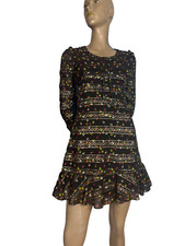 70er vintage Kleid Minikleid schwarz bunt Blumen silber Lurex Falben  ABBA XS