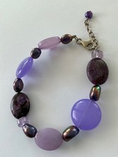 Yvesse? Armband lila Edelsteine 925er Silber SWZ Perle, Charoit, Lavendeljade ..