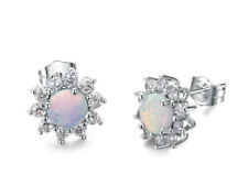 E08 Ohrringe Blume Feueropal Zirkonia weiß regenbogen-farben versilbert