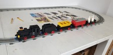 Lego 12V Eisenbahn 725 Güterzug Dampflok Tender Kipplore Tank Koffer Waggon 1974