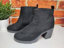 DAMENSTIEFELETTEN TOPSHOP UK 7 EU 40 SCHWARZ KUNSTVELOURSLEDER HOHER BLOCKABSATZ CHELSEA