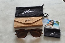 SONNENBRILLE AUS HOLZ VON GLOZZI MIT BRILLENETUI AUS KORK HERREN DAMEN BRAUN NEU