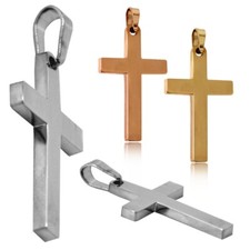 Anhänger Kreuz Glatt Damen Kruzifix Halsketten Stahl Farbe Silber Gold