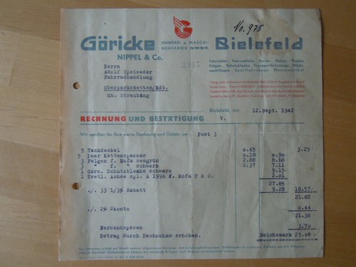 Rechnung 1942 göricke mofa - ,
