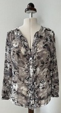NEU H+M Chiffon   Bluse Tunika  Langarm  42-44 Braun Creme Taupe Blumen