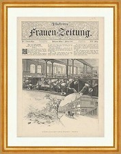 Die Molkerei Victoria-Park zu Berlin Wagner Kühe Milch Kutsche Holzstich E 17992