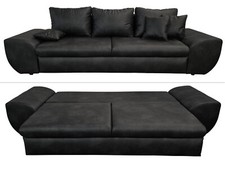 Big-Sofa mit Schlaffunktion und Bettkasten XXL Couch im Vintage Look in Schwarz