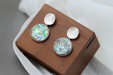 D10 Ohrringe Ohrstecker Seeopal Abalone Muschel Scheibe 925 Sterlingsilber