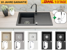 Faizee Home Granitspüle 75x43,5 cm mit Armatur | Einbauspüle inkl. Siphon-Set
