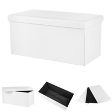 Aufbewahrungsbox Sitztruhe Truhenbank Sitzbank Ottomane Sofabank Weiß faltbar
