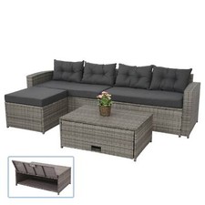 B-Ware Poly-Rattan Garnitur MCW-J34, Sitzgruppe Sofa, grau, Kissen dunkelgrau