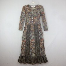 Mary Fair Kleid Gr. 6 blau braun Paisley lang Maxi 70er Hippie Boho
