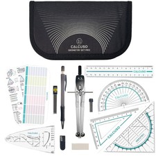 CALCUSO Geometrie Set PRO – Schwarzes Mäppchen mit Zirkel, Geodreieck & Lineal