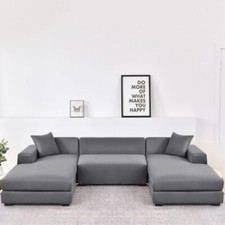 Elastischer Sofabezug "Luna" Grau U Form