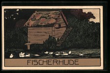 Steindruck-AK Fischerhude