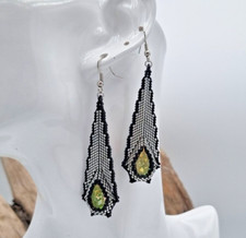 Ohrringe Schwarz Silber lang, Swarovski Element Unika Handarbeit Damen Schmuck