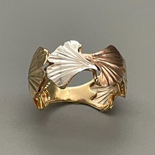 EXTRAVAGANTER  GINGKOBLATT- RING  333/-GELB-ROT & WEIßGOLD WERT 698,-€