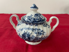 Johnson Brothers Blau Coaching Scenes Zucker-Dose, Suger, Tee-Service, England